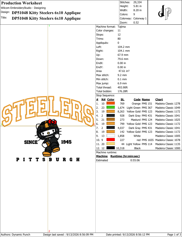 Hello Kitty x Steelers (Applique Included)