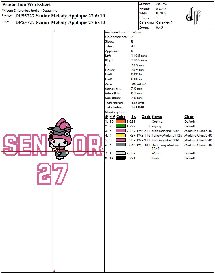 Senior Melody Applique 27