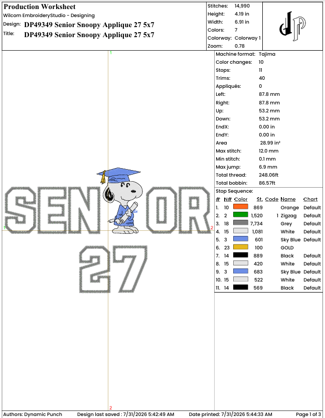 Senior Snoopy Applique 27