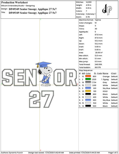 Senior Snoopy Applique 27
