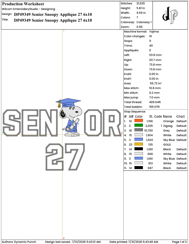 Senior Snoopy Applique 27