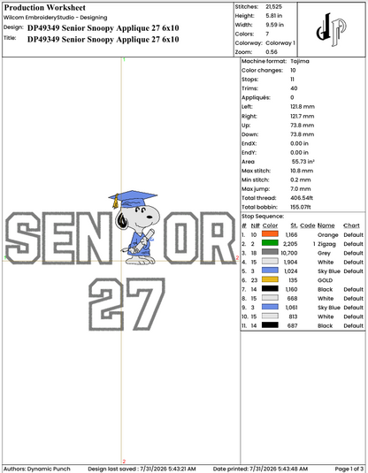 Senior Snoopy Applique 27