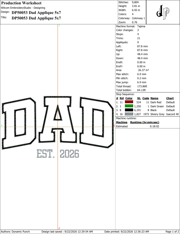Dad Est 2026 Applique