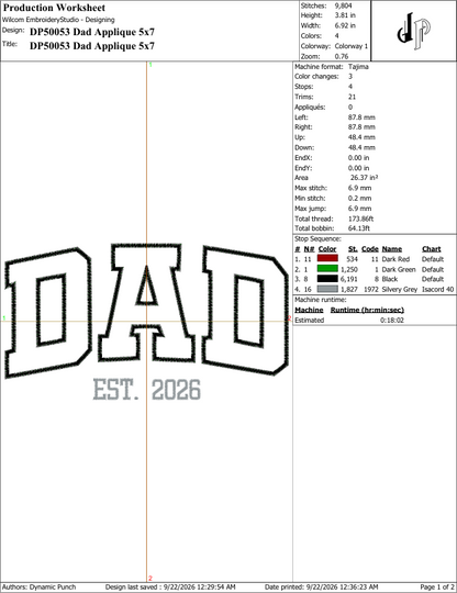 Dad Est 2026 Applique