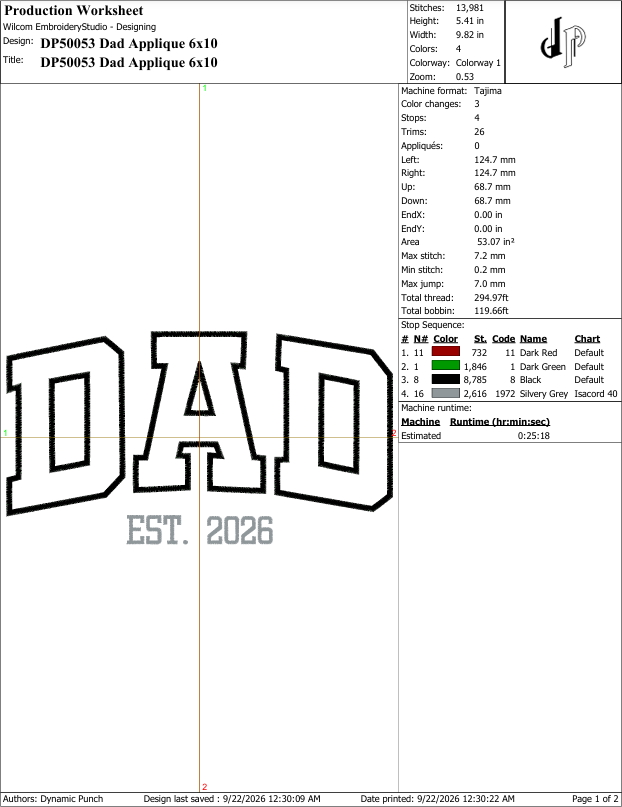 Dad Est 2026 Applique
