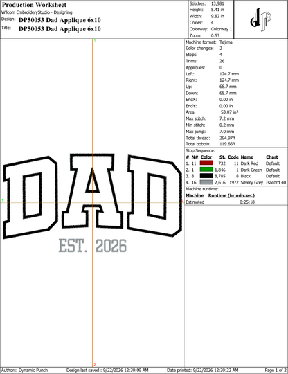 Dad Est 2026 Applique