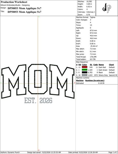 Mom Est 2026 Applique