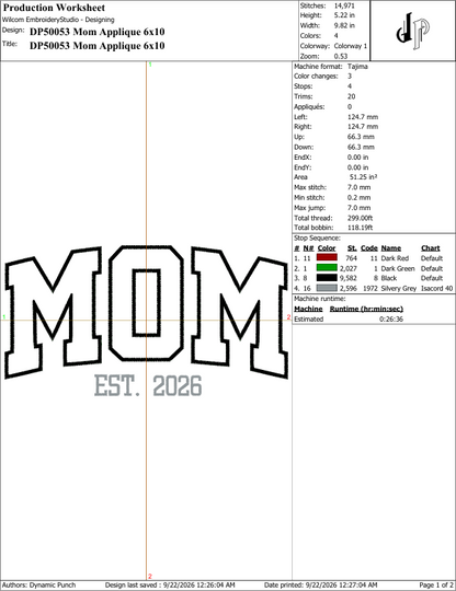 Mom Est 2026 Applique