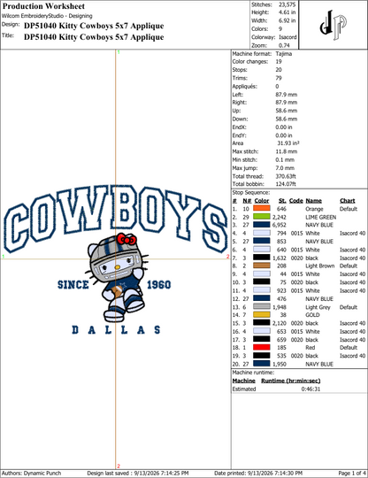Hello Kitty x Cowboys (Applique Included)