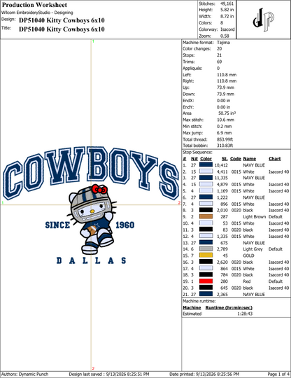 Hello Kitty x Cowboys (Applique Included)