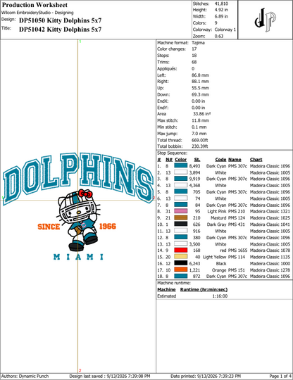 Hello Kitty x Dolphins (Applique Included)