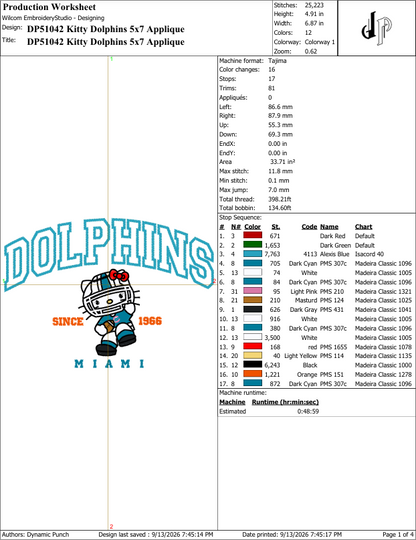 Hello Kitty x Dolphins (Applique Included)
