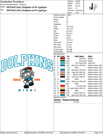 Hello Kitty x Dolphins (Applique Included)
