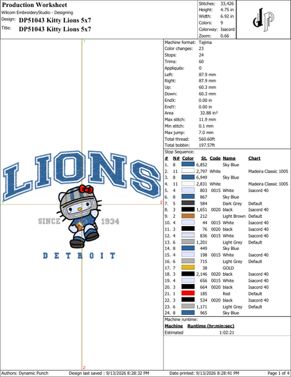 Hello Kitty x Lions (Applique Included)