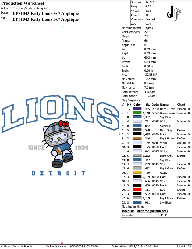 Hello Kitty x Lions (Applique Included)