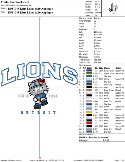 Hello Kitty x Lions (Applique Included)