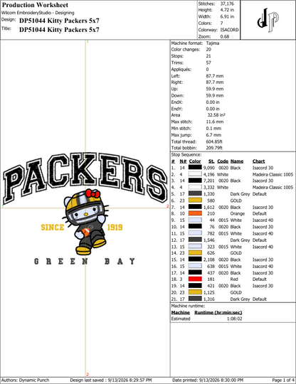 Hello Kitty x Green Bay (Applique Included)