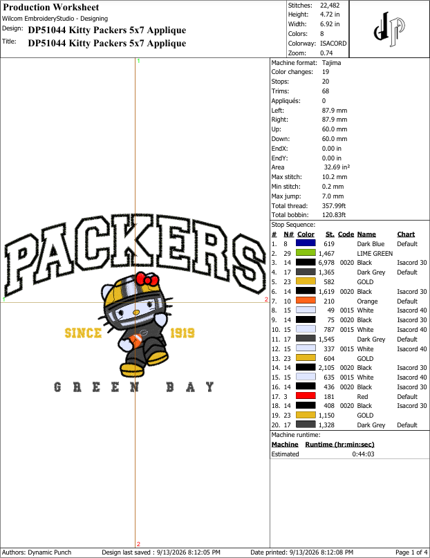 Hello Kitty x Green Bay (Applique Included)