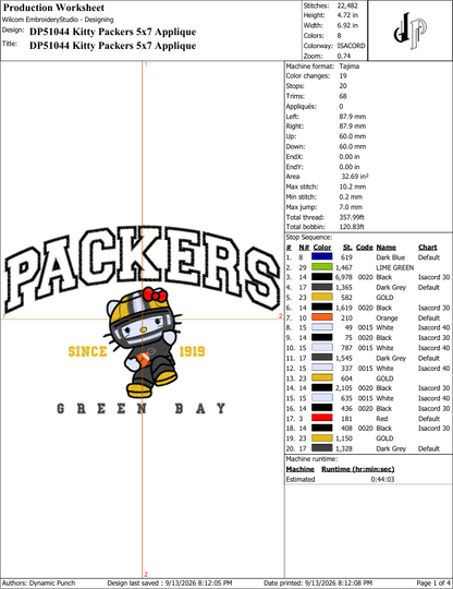 Hello Kitty x Green Bay (Applique Included)
