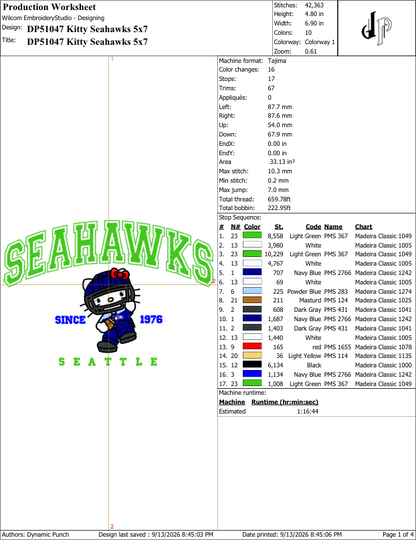 Hello Kitty x Seahawks (Applique Included)