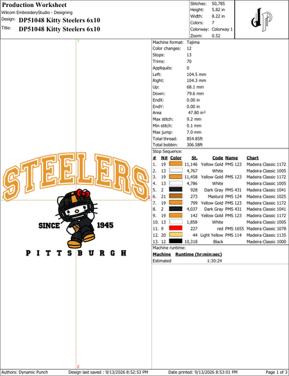 Hello Kitty x Steelers (Applique Included)