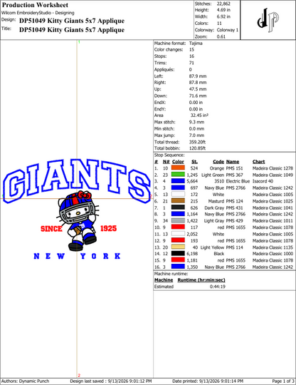 Hello Kitty x Giants (Applique Included)