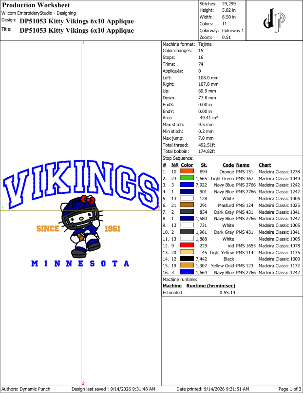Hello Kitty x Vikings (Applique Included)