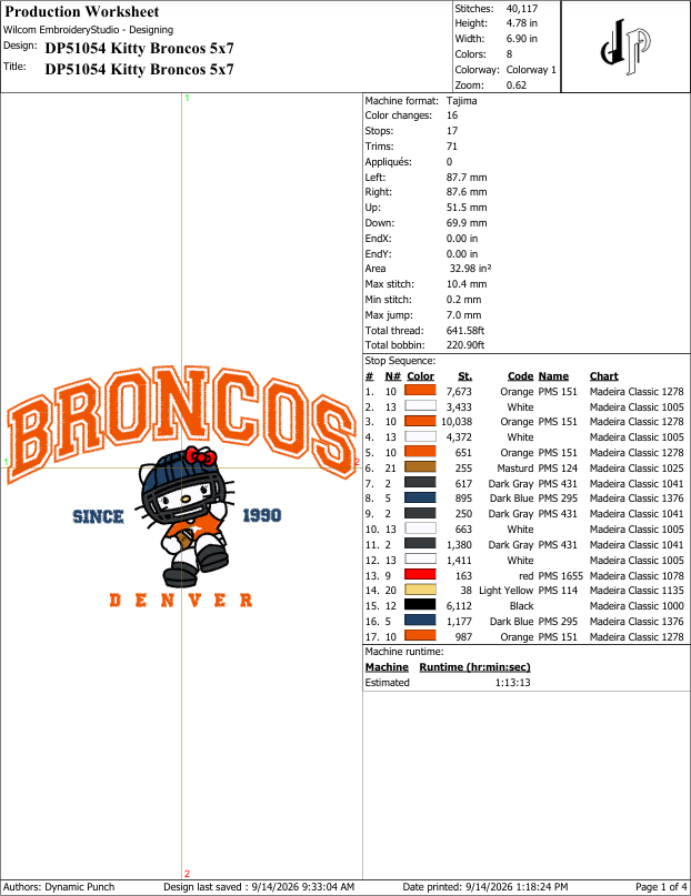 Hello Kitty x Broncos (Applique Included)