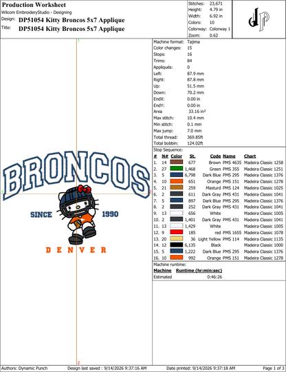 Hello Kitty x Broncos (Applique Included)