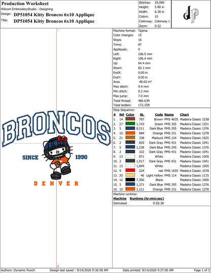 Hello Kitty x Broncos (Applique Included)