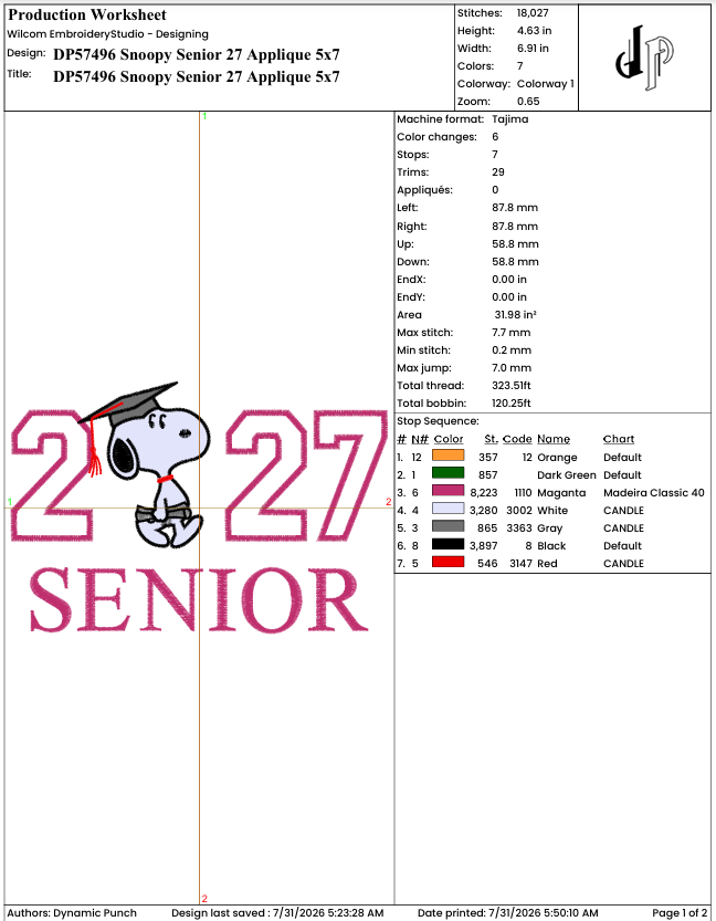 Snoopy Senior 27 Applique