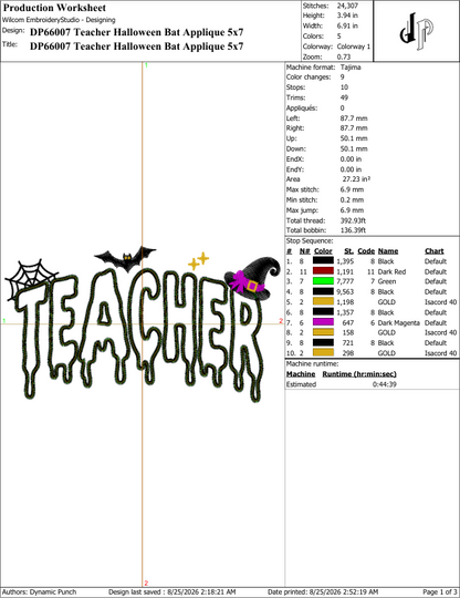 Teacher Halloween Applique