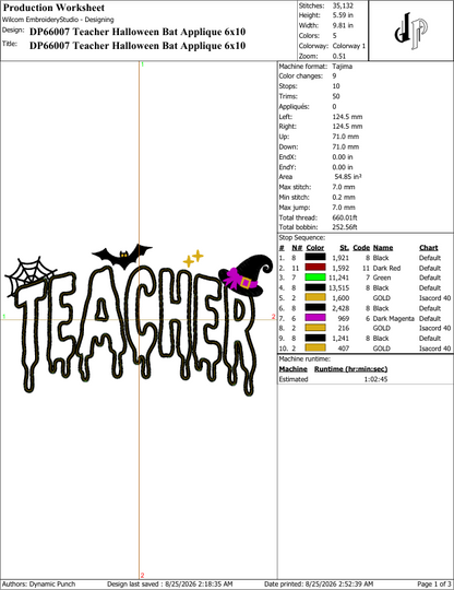 Teacher Halloween Applique