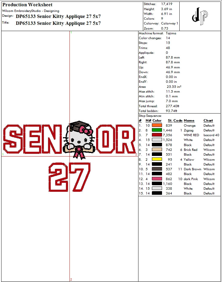 Senior Hello Kitty Applique 27
