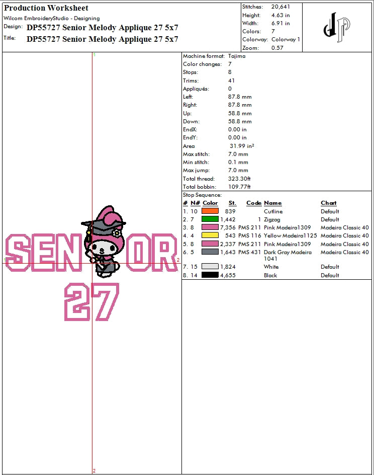 Senior Melody Applique 27