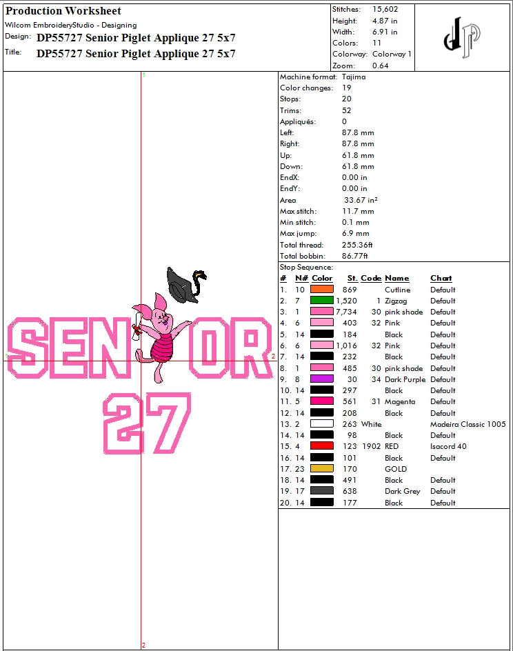 Senior Piglet Applique 27
