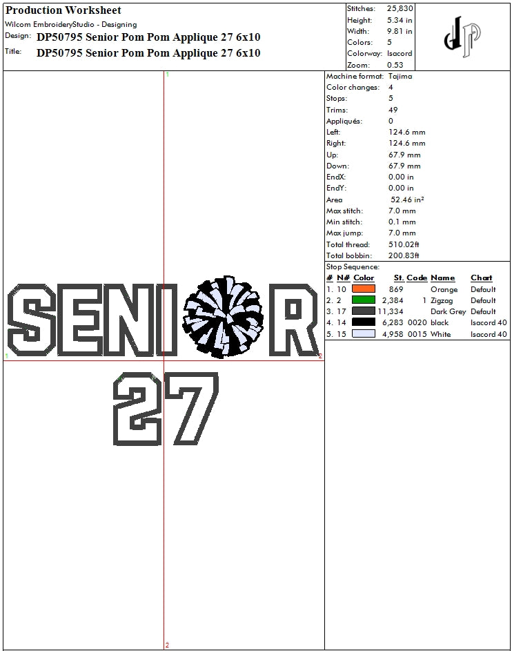 Senior Pom Pom Applique 27