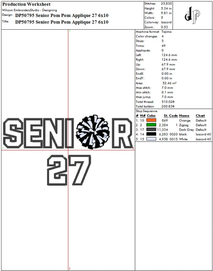 Senior Pom Pom Applique 27