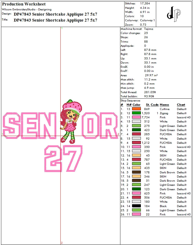 Senior Shortcake Applique 27