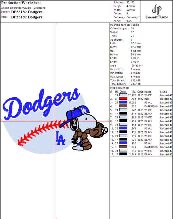 Dodgers Snoopy Embroidery Design.