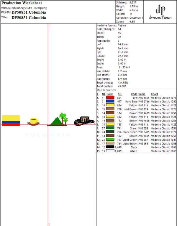 Colombia Embroidery Design.