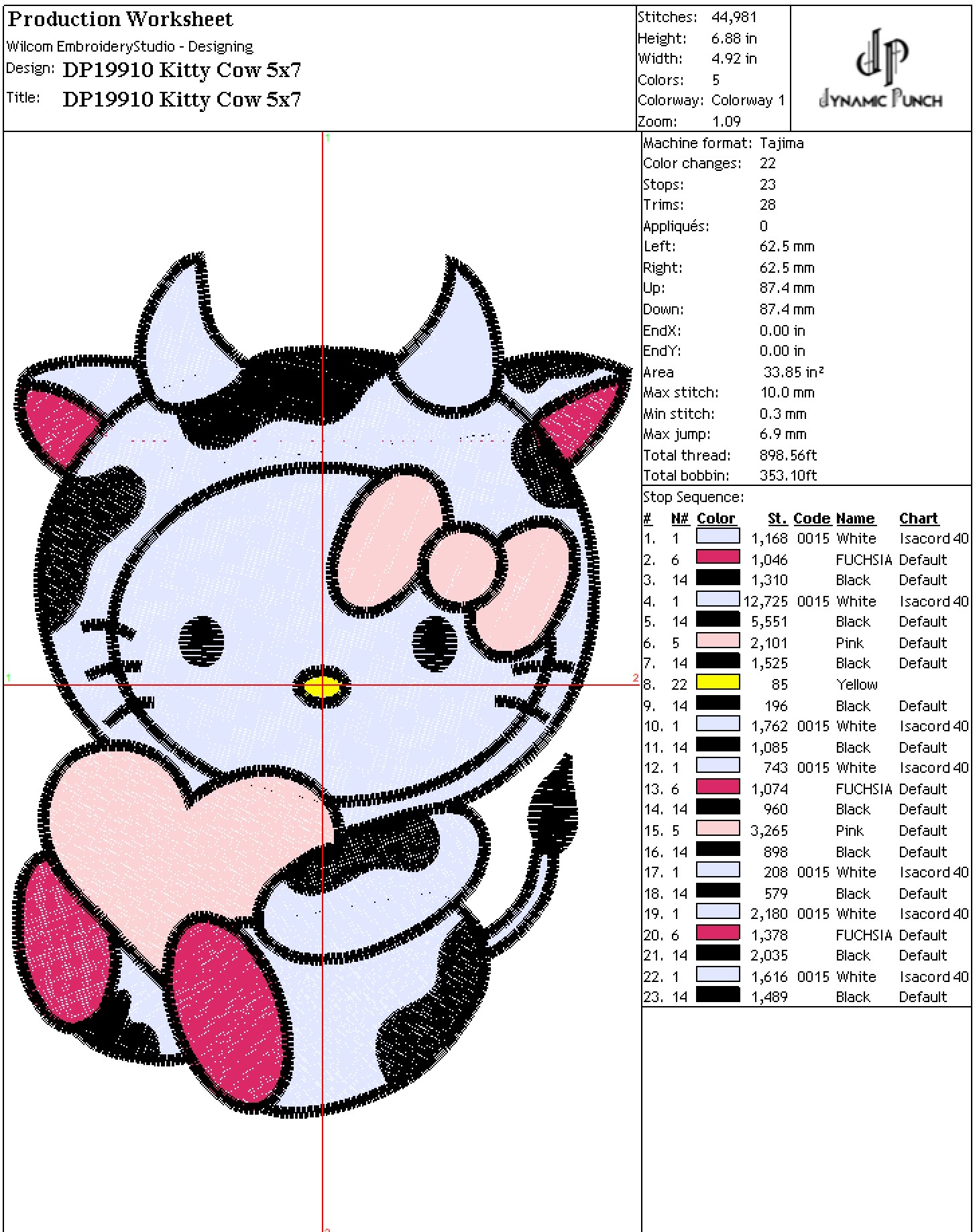 Hello Kitty Cow Embroidery Design.