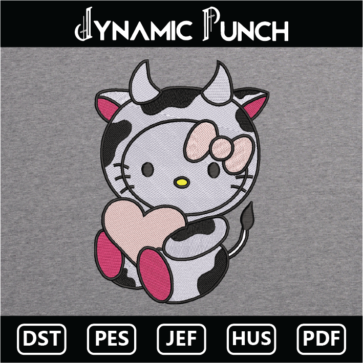 Hello Kitty Cow Embroidery Design.