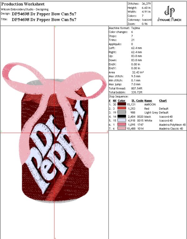 6x Bow Drinks Embroidery Design.