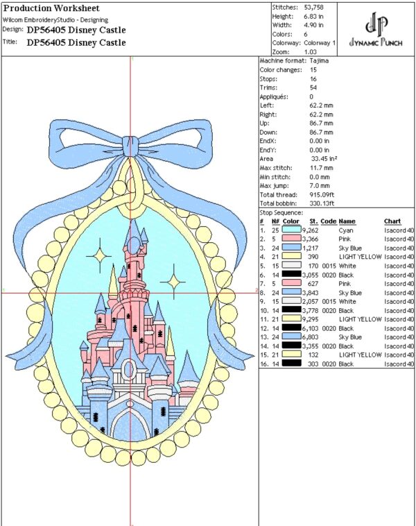 Disney Castle Embroidery Design.