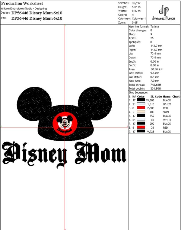 Disney Mom Embroidery Design