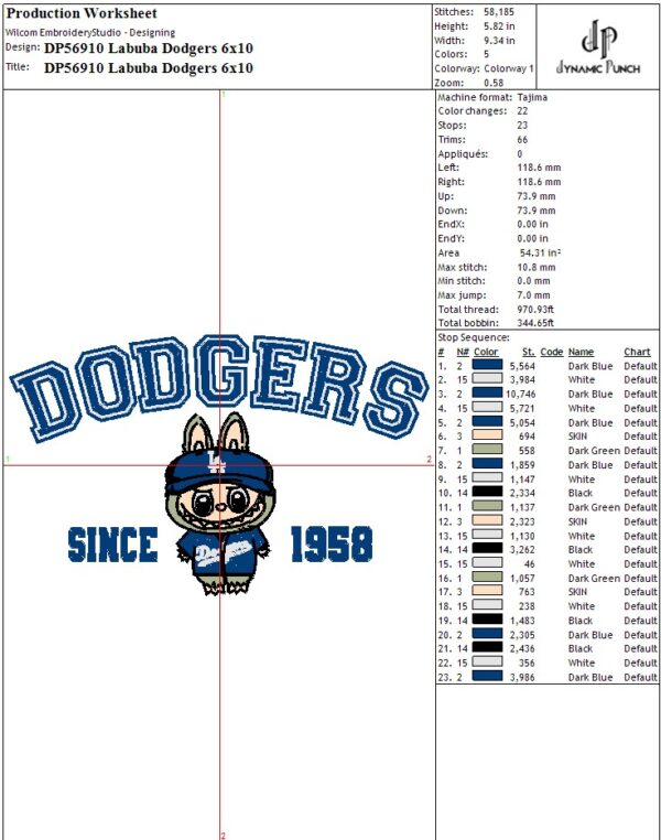 Labubu Dodgers Embroidery Design.