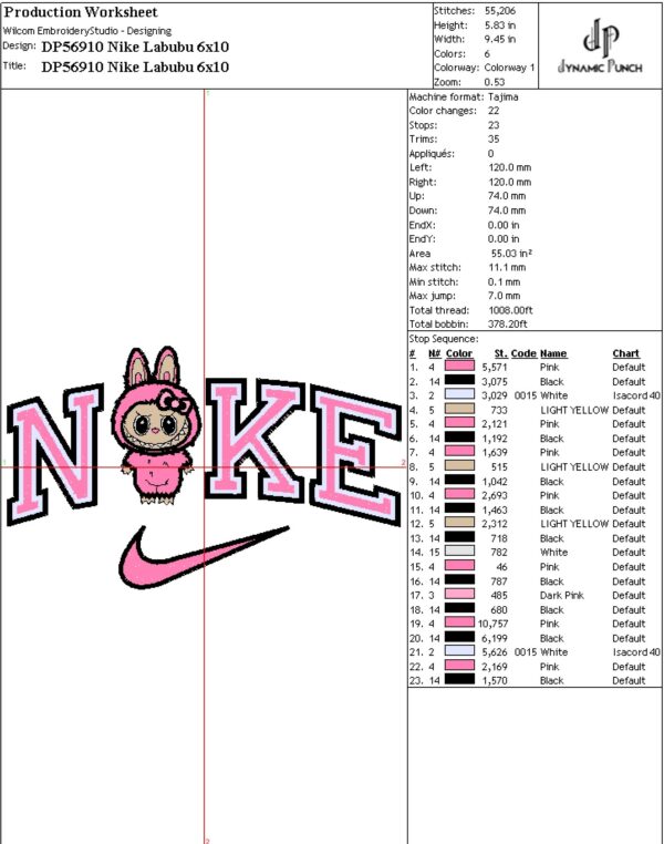 Nike Labubu Embroidery Design.