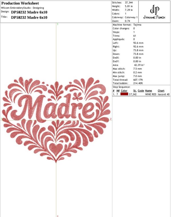 Madre Embroidery Design.