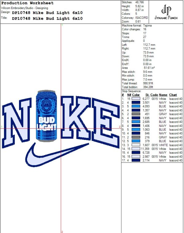 Nike Bud Light Embroidery Design.